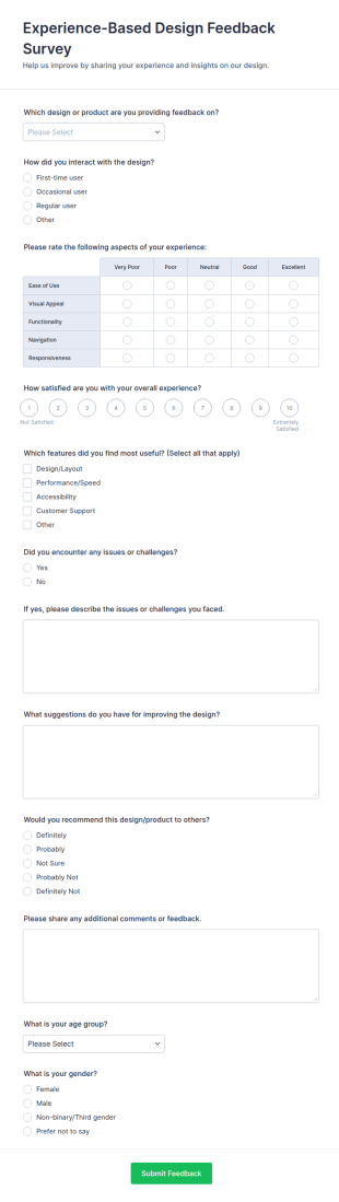 Experience Based Design Feedback Survey Form Template