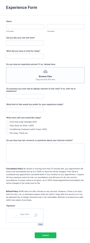 Experience Form Template