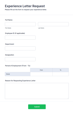 Experience Letter Request Form Template