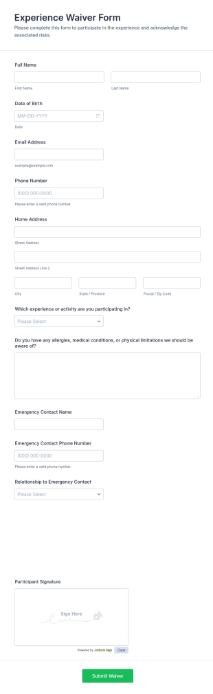 Experience Waiver Form Template