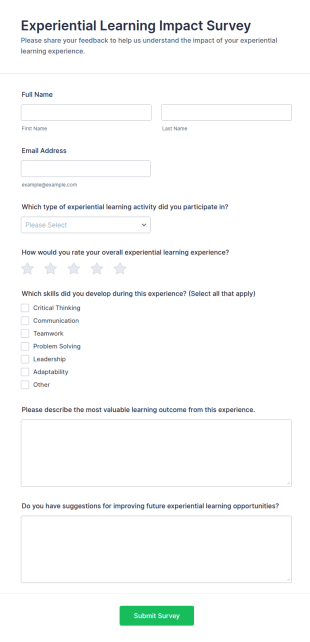 Experiential Learning Impact Survey Form Template