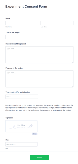 Experiment Consent Form Template
