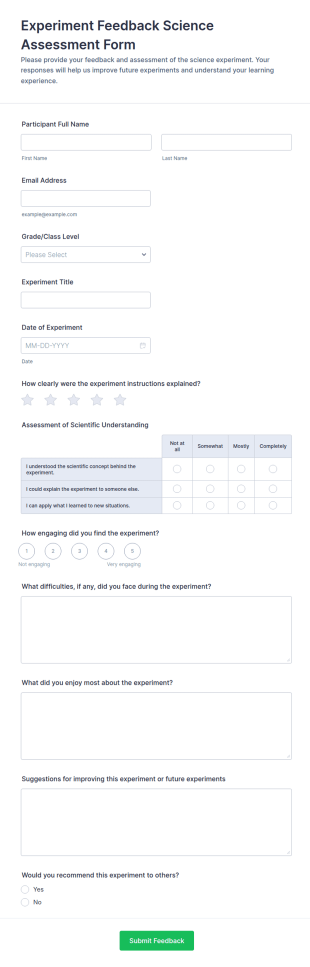 Experiment Feedback Science Assessment Form Template