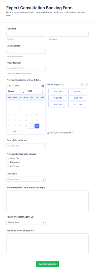 Expert Consultation Booking Form Template