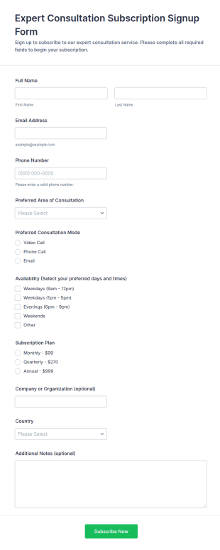 Expert Consultation Subscription Signup Form Template