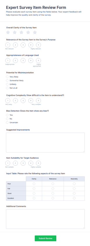 Expert Survey Item Review Form Template