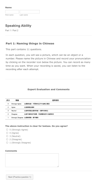 Expert Validity Survey For Chinese Classifier Examination (S) Form Template