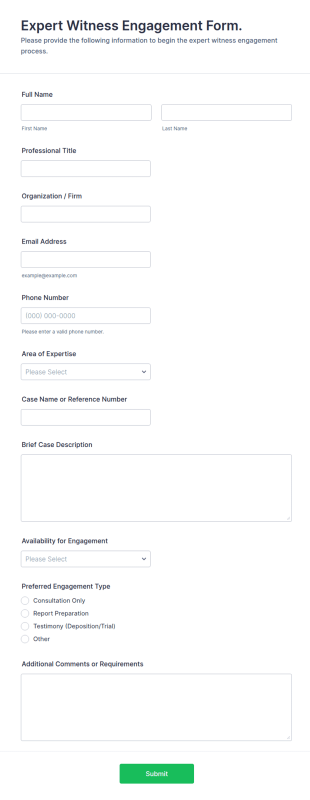 Expert Witness Engagement Form Template