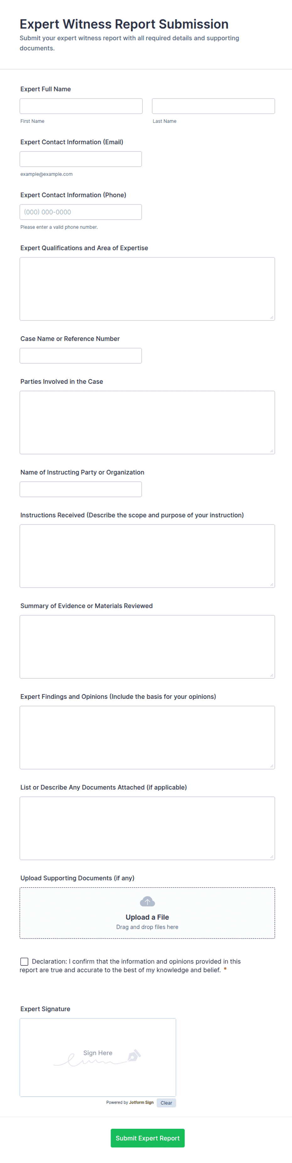 Expert Witness Report Submission Form Template | Jotform