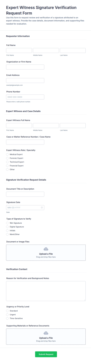 Expert Witness Signature Verification Request Form Template
