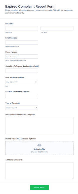 Expired Complaint Report Form Template