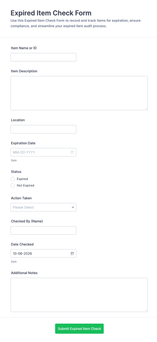 Expired Item Check Form Template