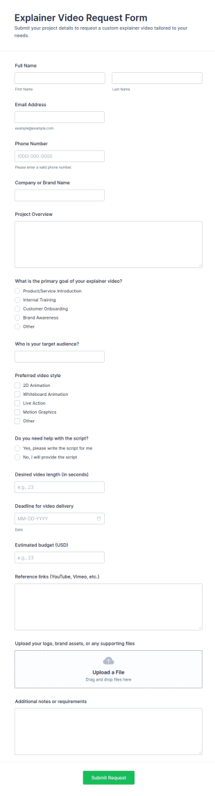 Explainer Video Request Form Template