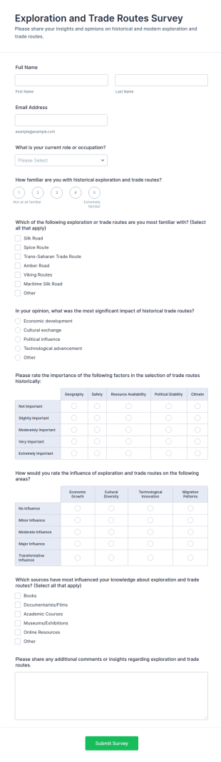 Exploration And Trade Routes Survey Form Template