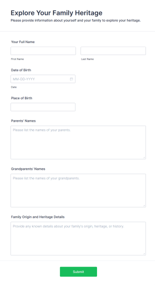 Explore Your Family Heritage Form Template