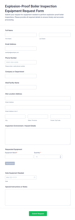 Explosion Proof Boiler Inspection Equipment Request Form Template