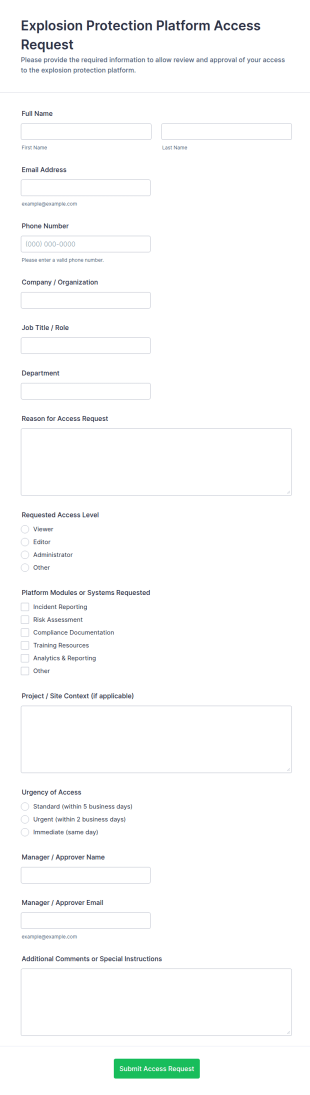 Explosion Protection Platform Access Request Form Template