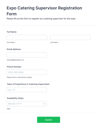 Expo Catering Supervisor Registration Form Template