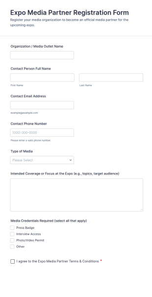 Expo Media Partner Registration Form Template