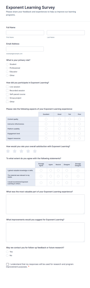 Exponent Learning Survey Form Template