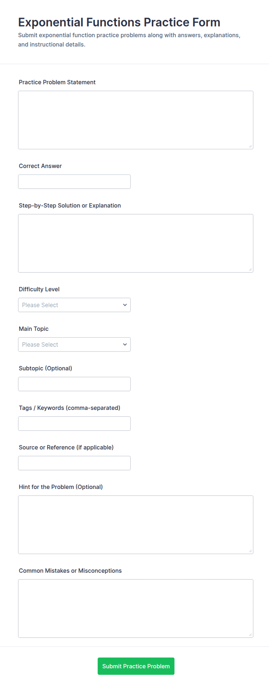Exponential Functions Practice Form Template | Jotform