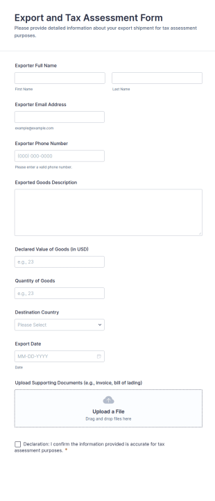 Export And Tax Assessment Form Template