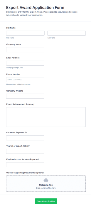 Export Award Application Form Template
