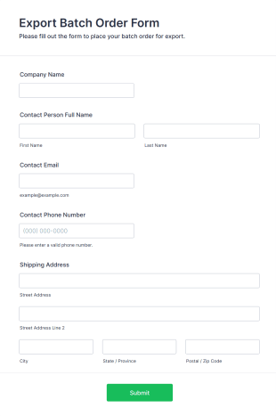 Export Batch Order Form Template
