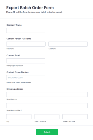 Export Batch Order Form Template