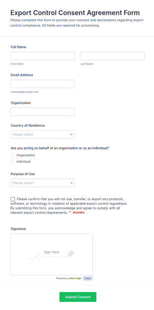 Export Control Consent Agreement Form Template