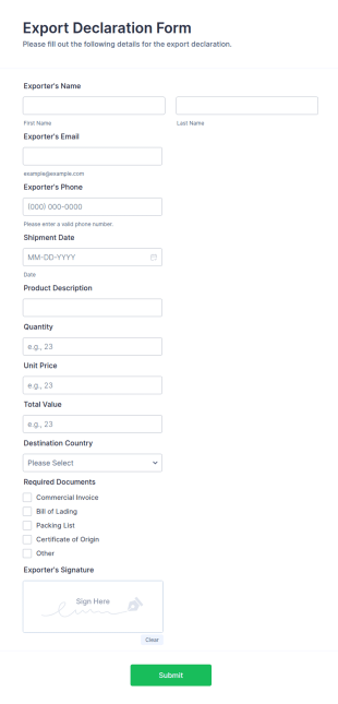 Export Declaration Form Template