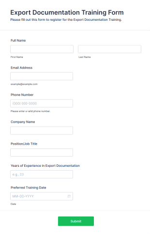 Export Documentation Training Form Template
