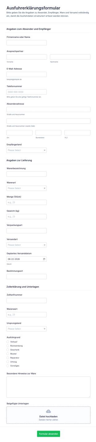 Export Erklärung Formular