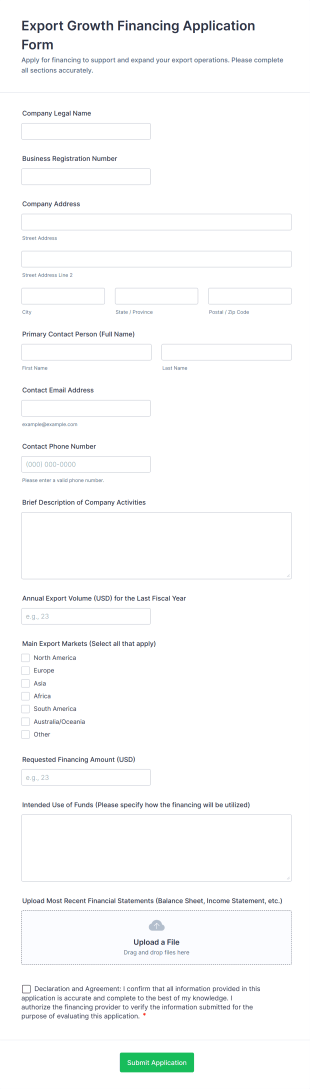 Export Growth Financing Application Form Template
