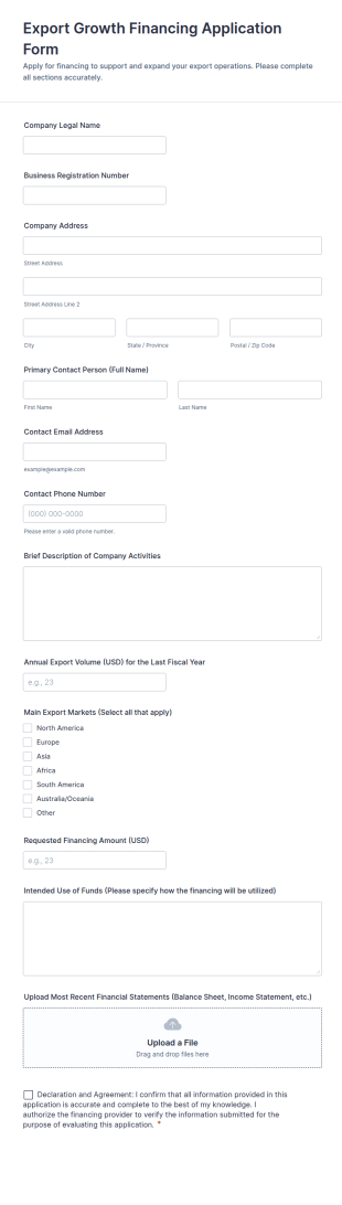 Export Growth Financing Application Form Template