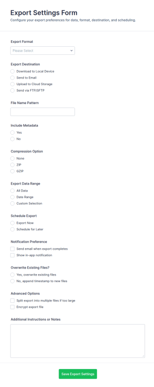 Export Settings Form Template