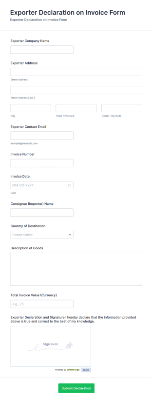 Exporter Declaration On Invoice Form Template