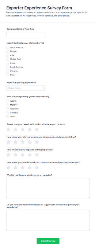 Exporter Experience Survey Form Template