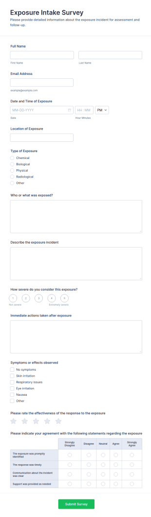 Exposure Intake Survey Form Template