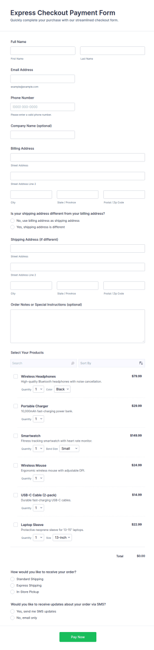 Express Checkout Payment Form Template