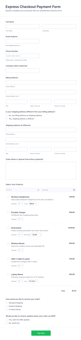 Express Checkout Payment Form Template