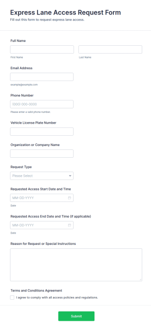 Express Lane Access Request Form Template