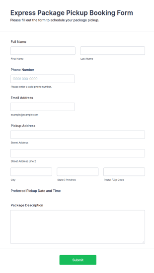 Express Package Pickup Booking Form Template