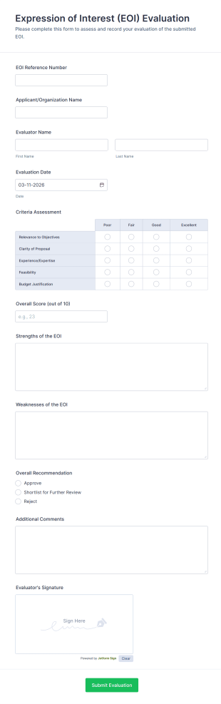 Expression Of Interest (EOI) Evaluation Form Template