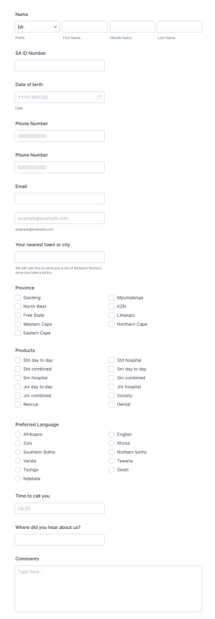 Health Insurance Inquiry Form Template