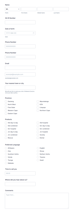 Health Insurance Inquiry Form Template