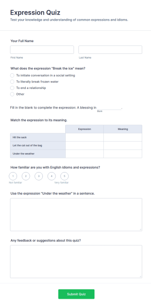 Expression Quiz Form Template