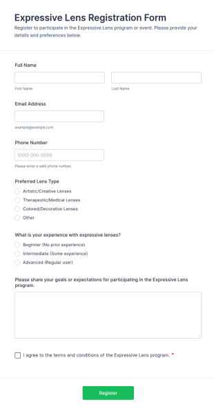 Expressive Lens Registration Form Template