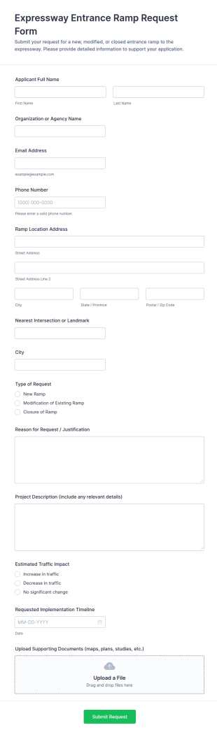 Expressway Entrance Ramp Request Form Template