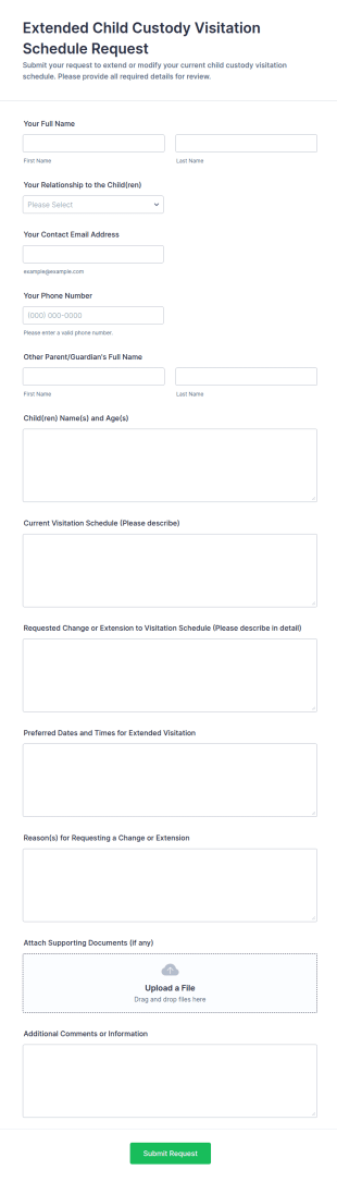 Extended Child Custody Visitation Schedule Request Form Template